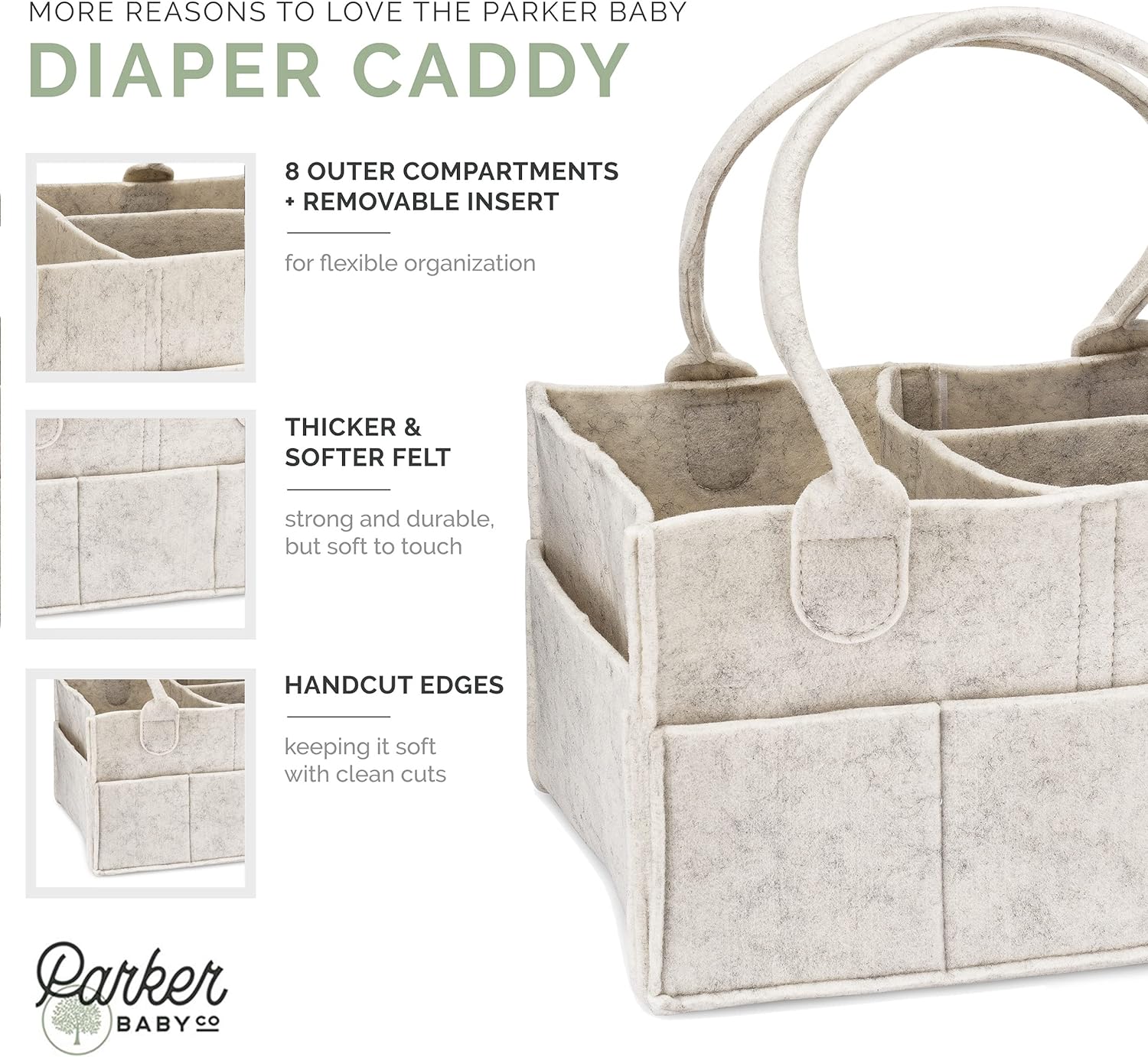 Parker Baby Diaper Caddy - Nursery Storage Bin and Car Organizer for Diapers and Baby Wipes - Grey - Image 2